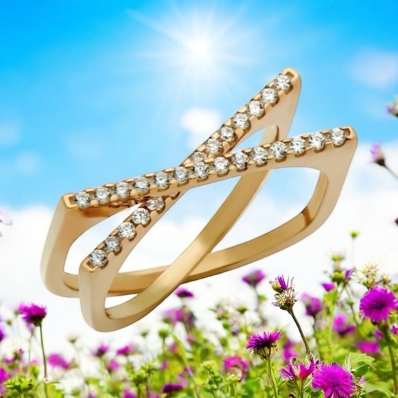 NWOT STERLING SILVER SPLIT-DOUBLE-SHANK X RING WITH CZ - Picture 13 of 15